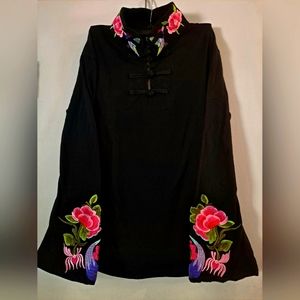 Embroidered Asian inspired belle sleeve top